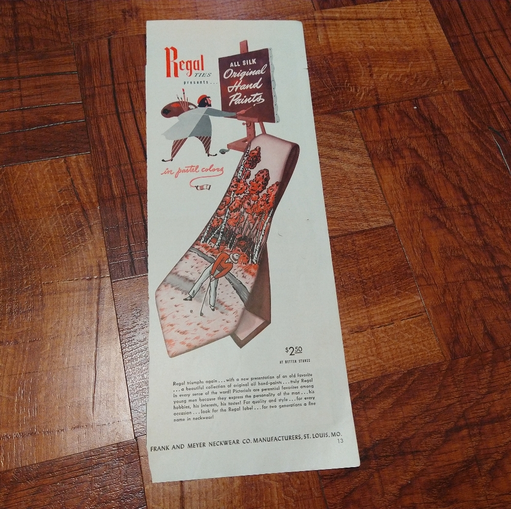 Vintage 1947 Regal Ties Magazine Ad
